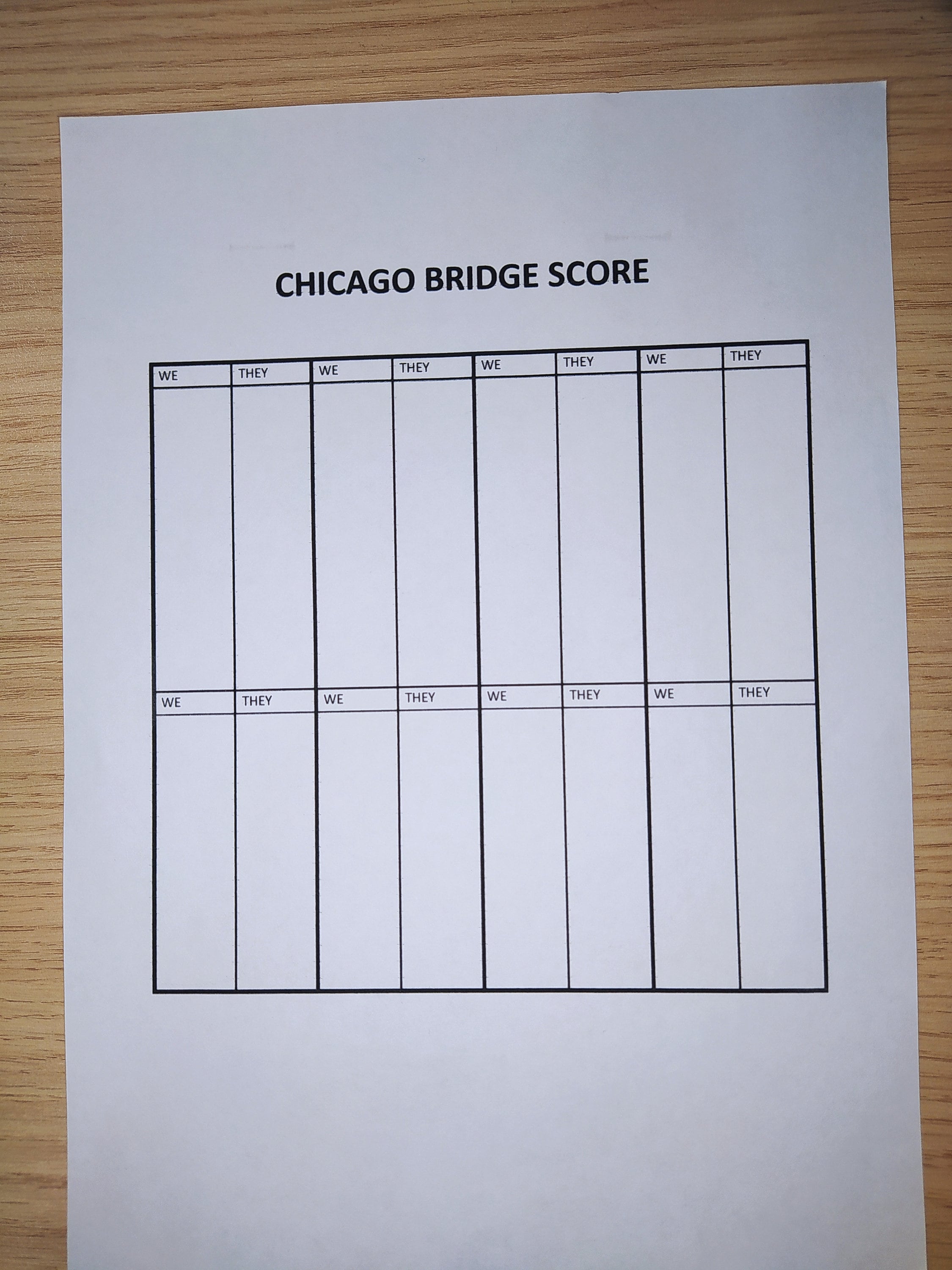 Chicago Bridge Scorepad Chicago Bridge Score Sheets Printable
