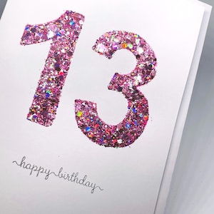 13e carte d'anniversaire ! Jolie carte d'anniversaire scintillante faite main pour 13 ans