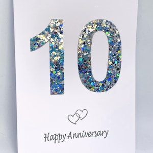 Carte de 10e anniversaire de mariage scintillante faite main super scintillante