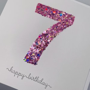 Carte de 7 ans - carte de joyeux anniversaire super scintillante et scintillante pour un enfant de 7 ans
