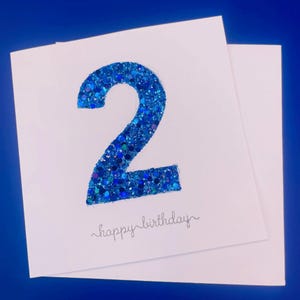 2e carte d'anniversaire - carte d'anniversaire bleue scintillante pour un enfant de 2 ans