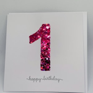 Carte 1er anniversaire rose pailleté