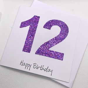 12th birthday card - super sparkly glittery happy birthday card for 12 year old