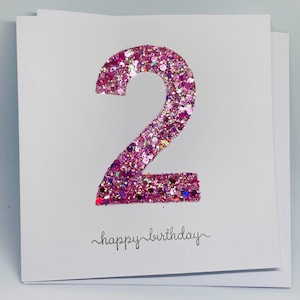 Carte de 2e anniversaire rose pailletée - carte de 2 ans rose pailletée