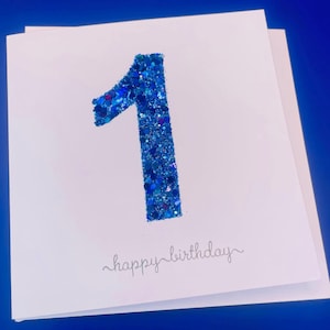 Carte 1er anniversaire - carte d'anniversaire bleue pailletée pour enfant de 1 an