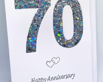 Super sparkly glittery handmade platinum wedding anniversary 70th anniversary card
