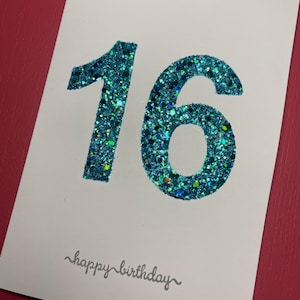 Carte de 16 ans - Magnifiquement scintillante carte d'anniversaire de 16 ans faite main