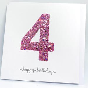 Carte scintillante pour 4 ans - rose scintillant pour l'âge de 4 ans