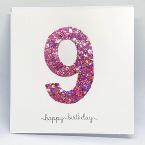 Carte de joyeux anniversaire à paillettes scintillantes pour 9 ans