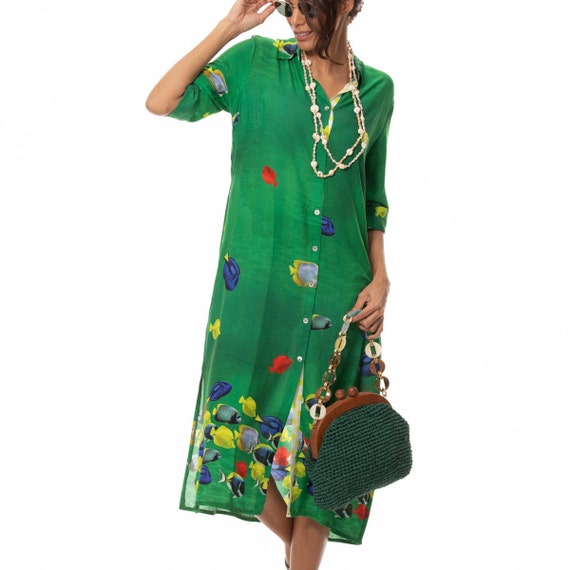 Green dress with yellow fish discount