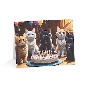 Whimsical Cat Birthday Greeting Cards - Set of 1, 10, 30, 50, Fun Cat-themed Cards for Pet Lovers, Cat Birthday, Cute Animal Cards, [...]