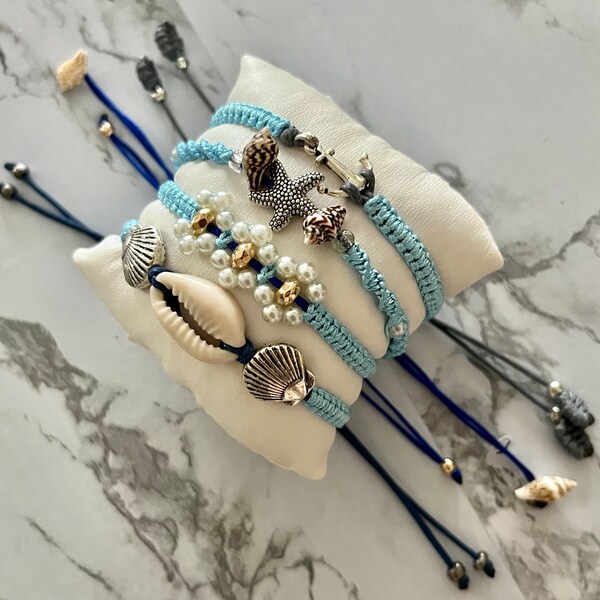 Adjustable Macrame Bracelet with Seashell and Beads