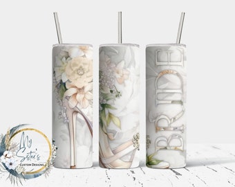 Bride 20 oz Tumbler: Floral Stiletto Design, Personalized Bridal Gift