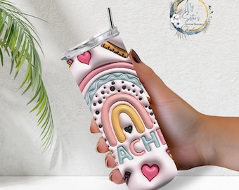 Teacher Life 20 oz Straight Tumbler | bright colors | Back to school gift| Fun | Sublimation | 3D Puffy | Personalized Gift