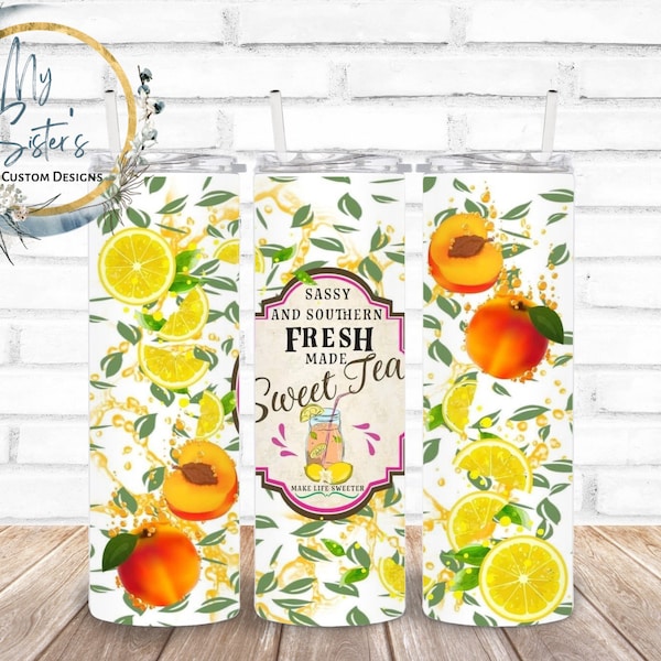 Fresh Sweet Tea 20 oz Straight Tumbler | Peaches | Lemons | Spring | Refreshing Sublimation | Personalized Gift