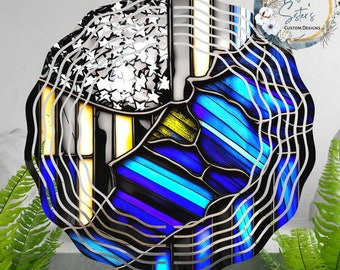 Police Flag Wind Spinner: Stained Glass Look, 3D Garden Decor
