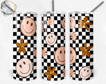 Smiley Face Tumbler: Retro Butterflies, Personalized 20 oz Stainless Steel