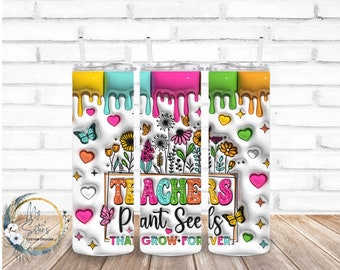 Teachers 20 oz Straight Tumbler | bright colors | Back to school gift| Fun | Rainbow | Sublimation | 3D Puffy | Personalized Gift
