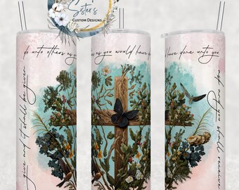 Floral Christian Cross Tumbler: Personalized Mom Gift