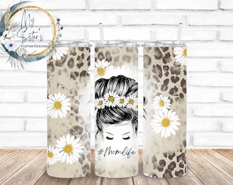 Mom Life Tumbler: Leopard Floral Glitter 20 oz Stainless Steel Cup