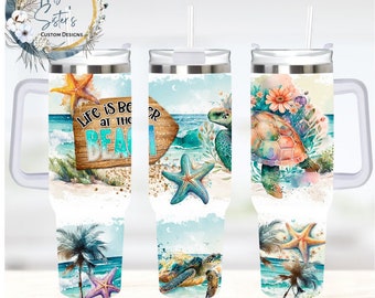 Beach Turtle 40oz Tumbler: Ocean Palm Tree Design
