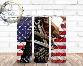 American Flag Mechanic Tumbler: Personalized 20 Oz. Stainless Steel Gift