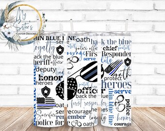 Back the Blue Tumbler 20 Oz: Glitter Police Officer Gift