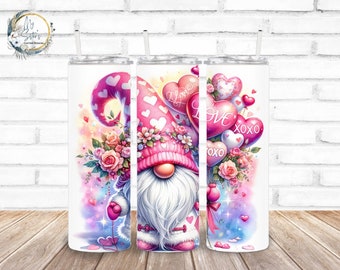 Gnome Valentine Tumbler: Personalized Sublimation Stainless Steel 20 oz
