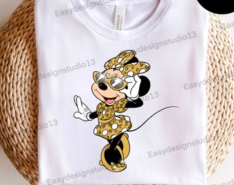 Leopard Minnie Mouse PNG file, Minnie Gold Glitter, Minnie Sublimation Design, tartan, plaid, Minnie shirt design, Instant Download