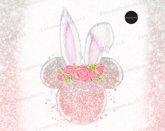 Easter Leopard Minnie Mouse ears PNG file, Minnie Gold Glitter, Minnie Sublimation Design, tartan, Minnie shirt design, Instant Download