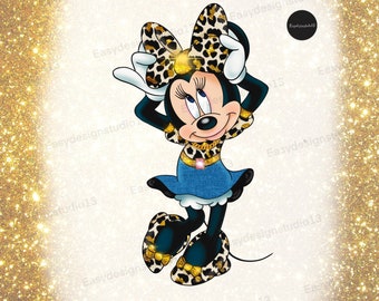 Leopard Minnie Mouse PNG file, Minnie Gold Glitter, Minnie Sublimation Design
