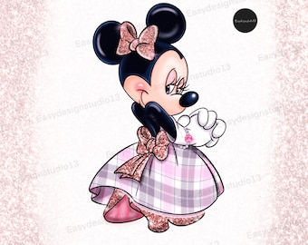 Minnie Mouse PNG file, Minnie rose Gold Glitter, Minnie Sublimation Design, tartan, plaid, Minnie shirt design, Instant Download