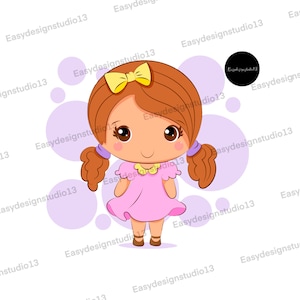 Doll clipart, cute dolls png, cute girls illustrations, cute characters, dolls clipart set, digital download, Sublimation dolls
