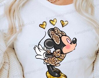 Leopard Minnie Mouse PNG file, Minnie Gold Glitter, Minnie Sublimation design