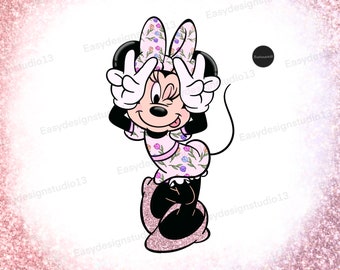 Minnie Mouse PNG file, Minnie floral Pink Glitter, Minnie Sublimation Design, pink , Minnie shirt design, Instant Download