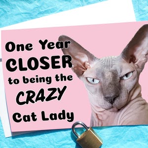 Sphynx Crazy Cat Lady Funny Birthday Card KimWestArt