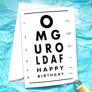 Funny eye exam Birthday Card KimWestART