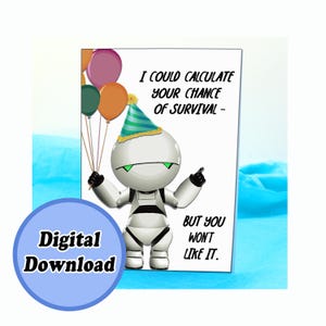 Descarga instantánea: Tarjeta de cumpleaños divertida de Marvin el Robot: Guía del autoestopista. KimWestART
