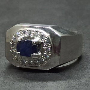 Natural Sapphire Sterling Silver Ring: Mens Royal Blue Neelam Ring