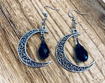 Large Silver Crescent Moon Earrings