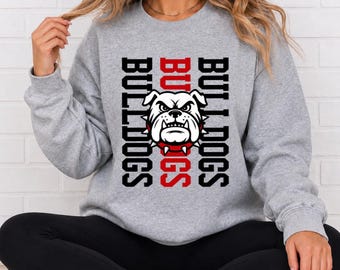 Téléchargement numérique PNG Bulldogs, design de mascotte Bulldog, PNG esprit scolaire, image numérique pour t-shirt de match universitaire