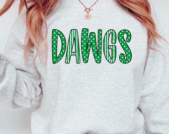 Dawgs PNG, Green Polka Dot & Stripe Design (Digital Download)