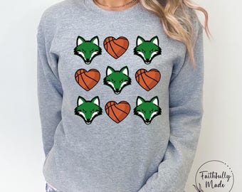 Foxes Basketball Hearts, PNG Digital Download, School Spirit, Foxes Shirt Design, Instant Download, Let’s Go Foxes