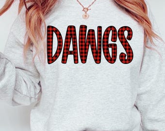 Dawgs PNG, Red Plaid Design (Digital Download)