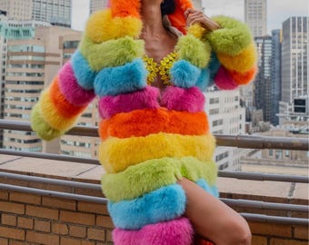 Over The Rainbow Faux Fur Coat