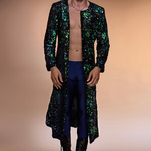 Viridian Emerald Long Sequined Jacket
