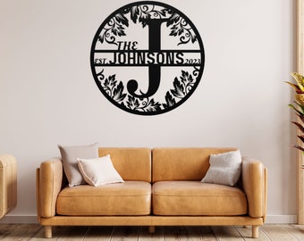 Personalized Family Name Metal Sign Last Name Sign Initial Metal Monogram Door Hanger Housewarming Gift Wedding Monogram Anniversary