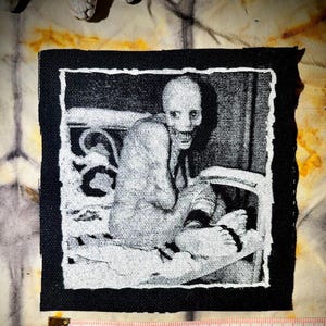 Russian sleep Study monster | punk patch | creepy pasta story | early internet | 2000&#39;s | cloth patch | horror | sci-fi | goth | crust punk