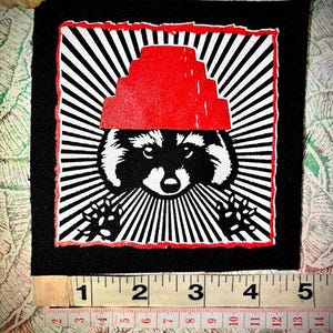 Punk Patch | Are we not trashy? Raccoon with a DEVO hat