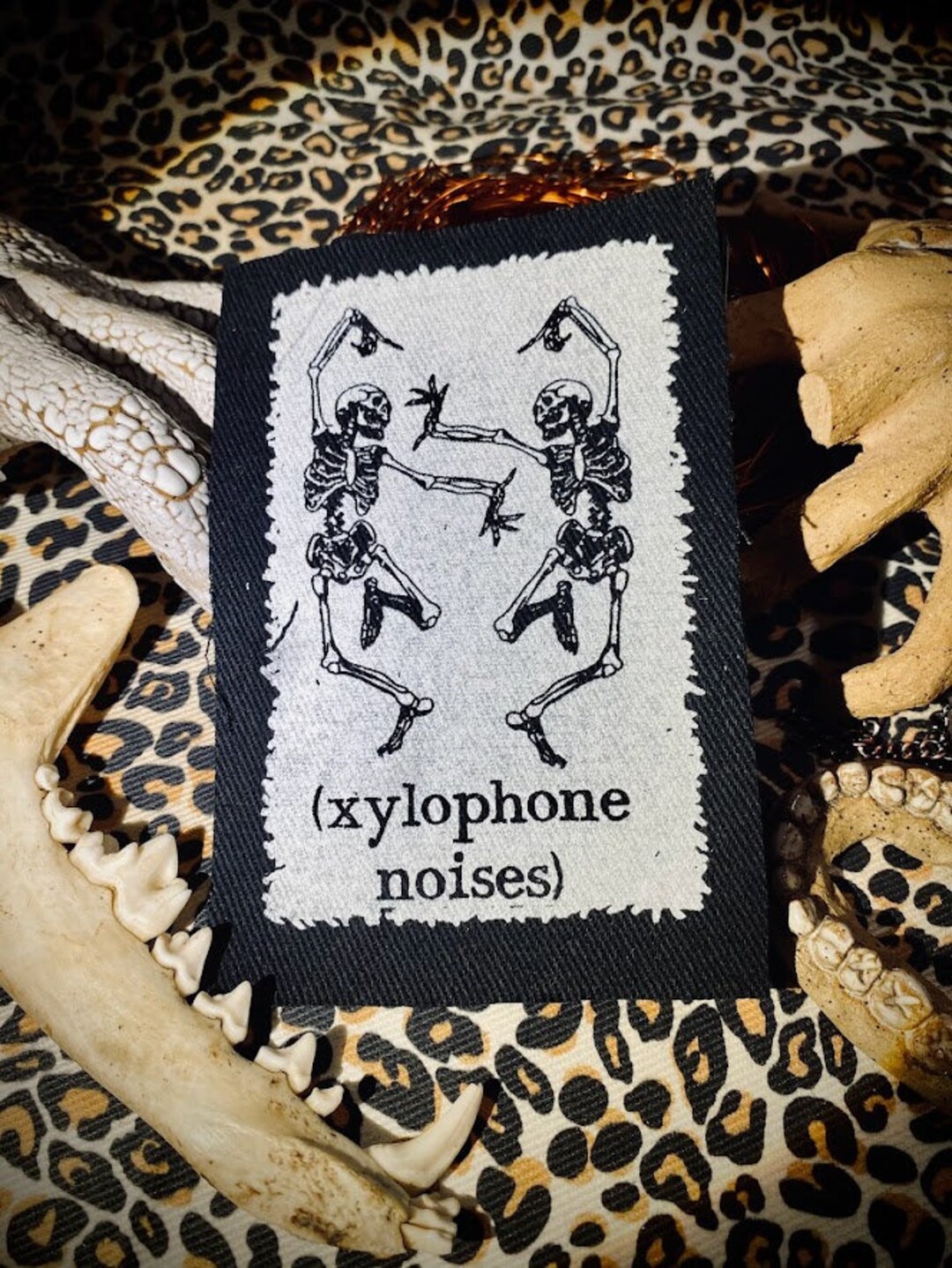 Dancing Skeletons Make Xylophone Noises Sew on Patch. for Spooky Punk